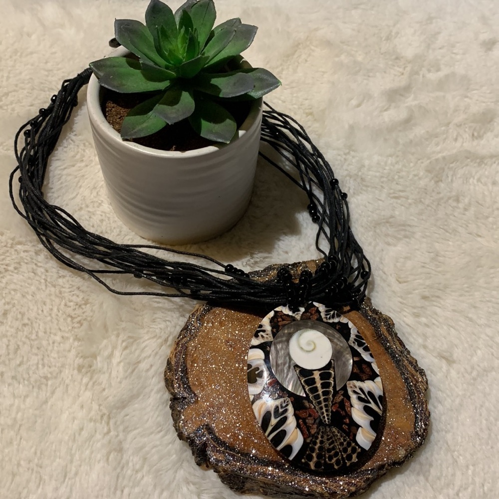Shell & Black Rope Necklace